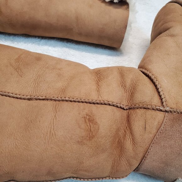 Ugg Tan Chestnut Sheepskin Bailey Boho Button Triplet Tall Boot High Boot SZ 8 - Picture 14 of 16